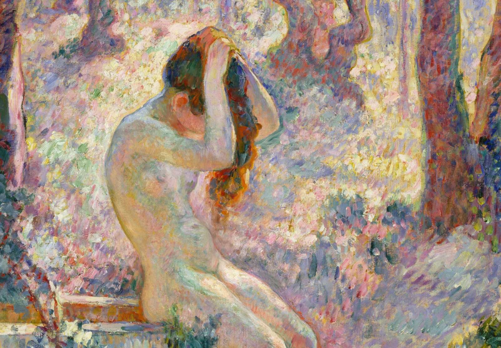 Reprodukcija „Jauna nuoga mergina sėdinti ant šulinio krašto“, Henri Lebasque (1907)