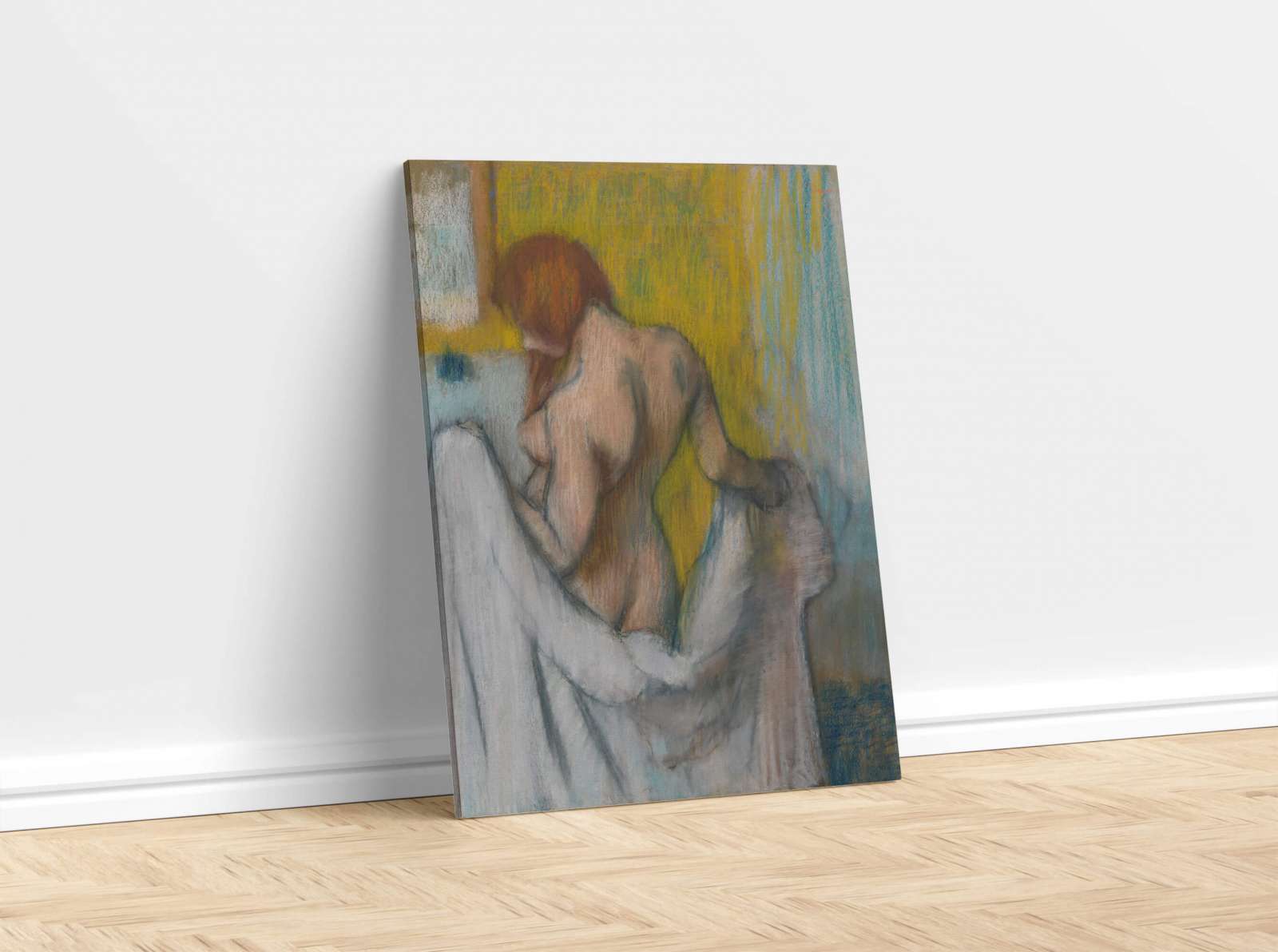 Reprodukcija „Moteris su rankšluosčiu“, Edgar Degas (1894)