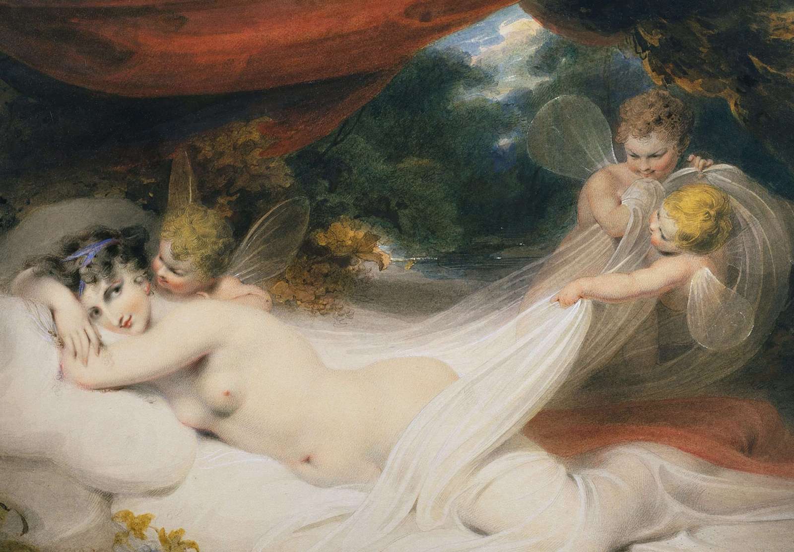 Reprodukcija „Nimfa ir kupidonai“, Richard Westall (1793)