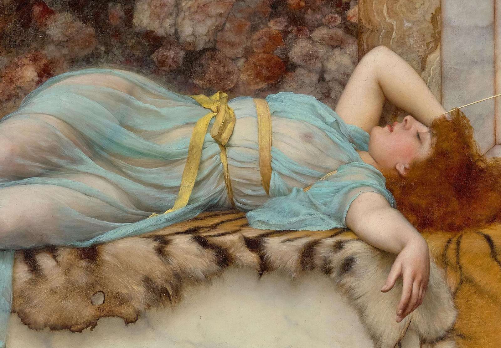 Reprodukcija „Išdaigos ir poilsis“, John William Godward (1895)