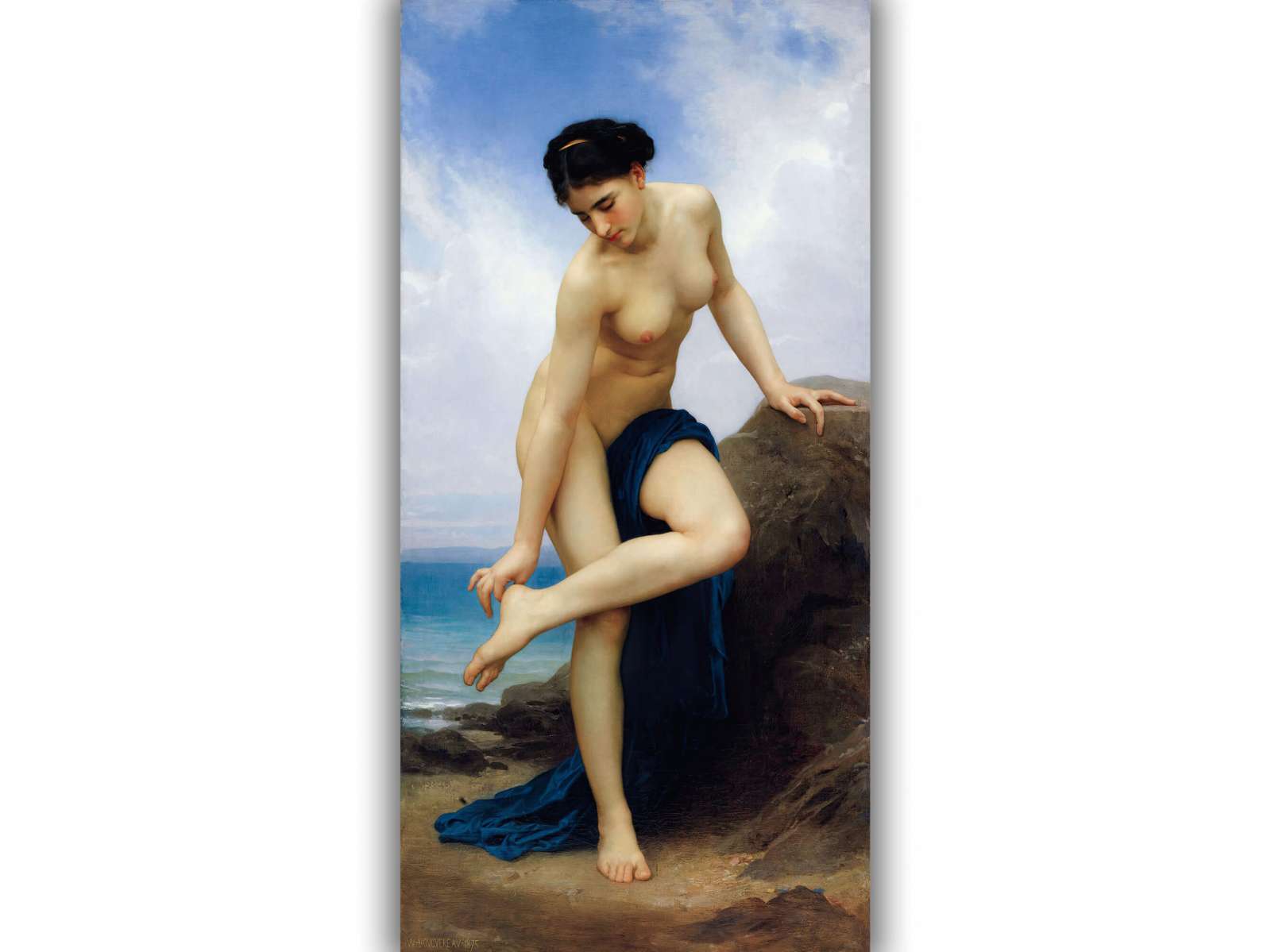 Reprodukcija „Po vonios“, William Bouguereau (1875)