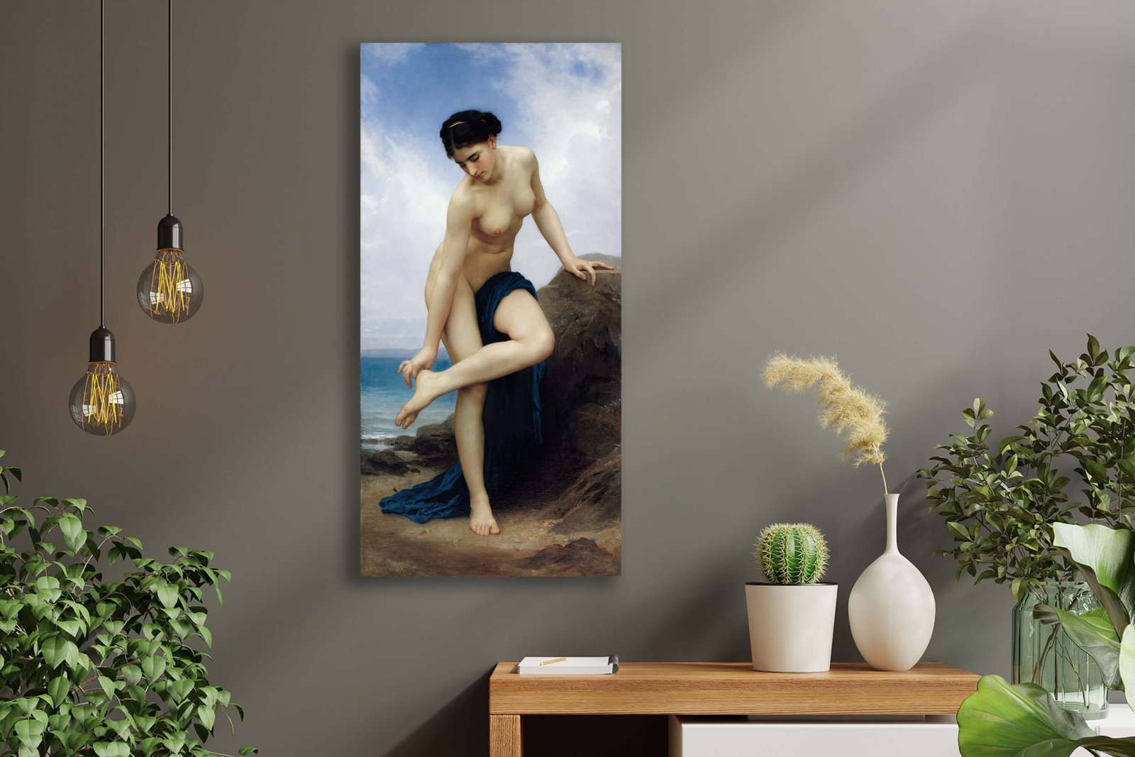 Reprodukcija „Po vonios“, William Bouguereau (1875)