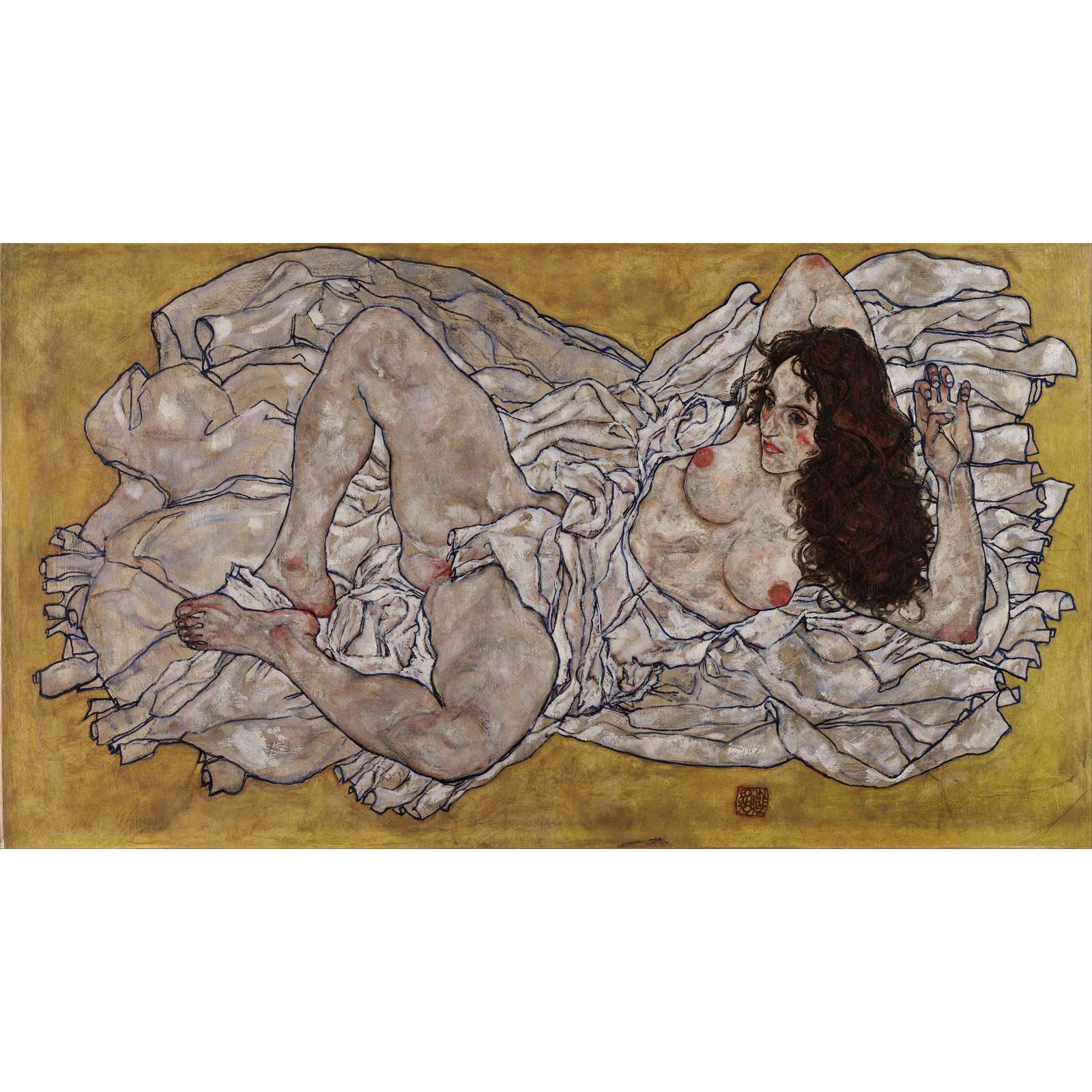 Reprodukcija „Gulinti moteris“, Egon Schiele (1917)