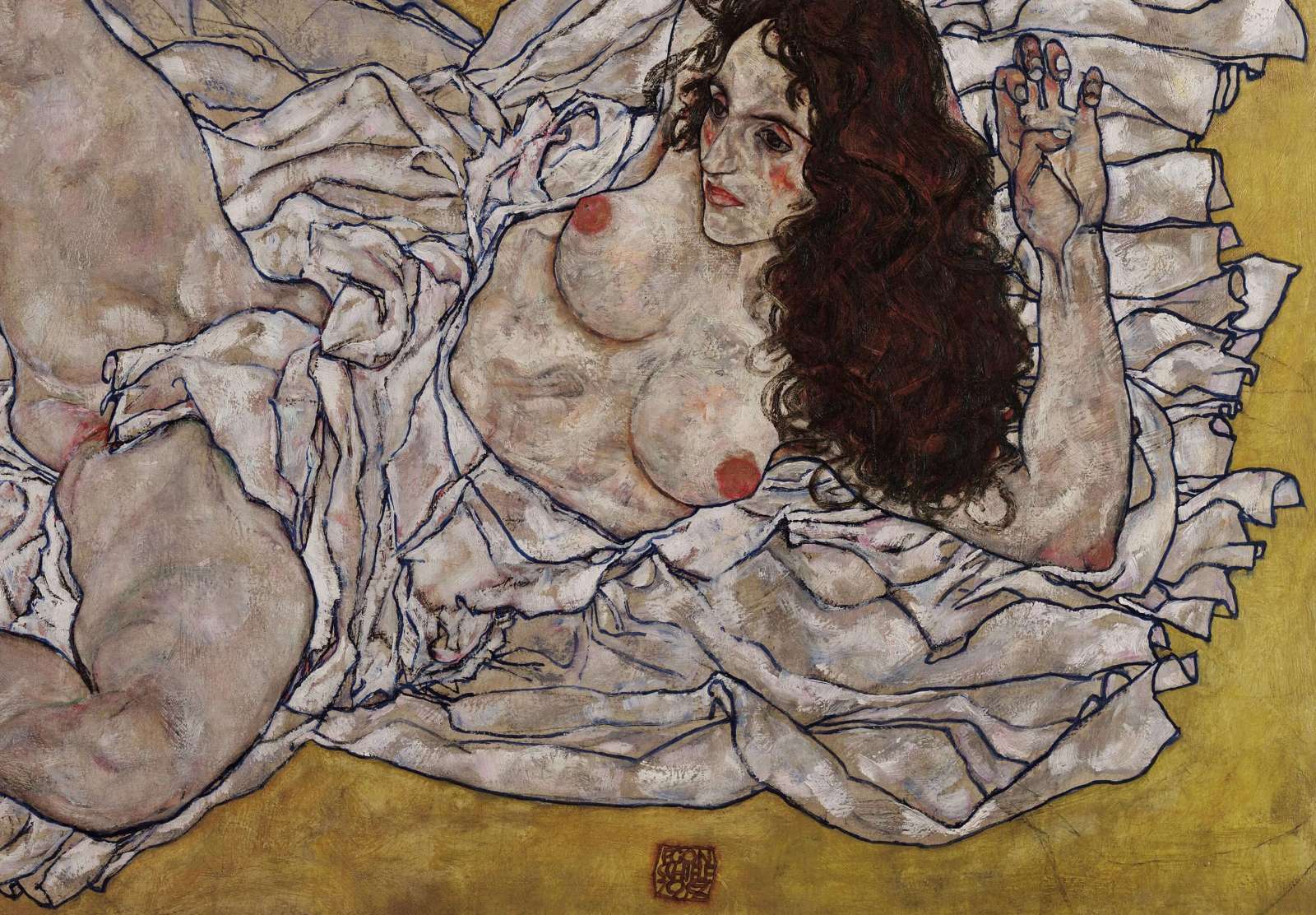 Reprodukcija „Gulinti moteris“, Egon Schiele (1917)