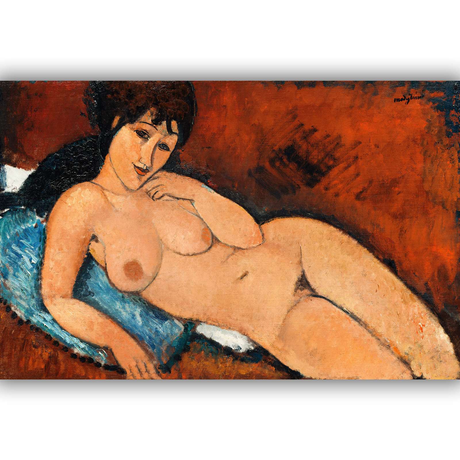 Reprodukcija „Nuoga moteris ant mėlynos pagalvės“, Amedeo Modigliani (1917)