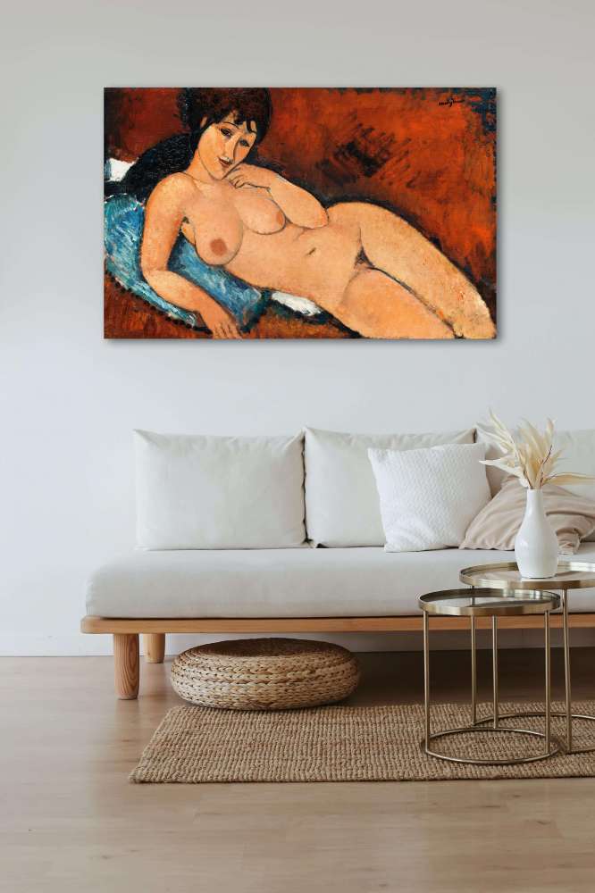 Reprodukcija „Nuoga moteris ant mėlynos pagalvės“, Amedeo Modigliani (1917)