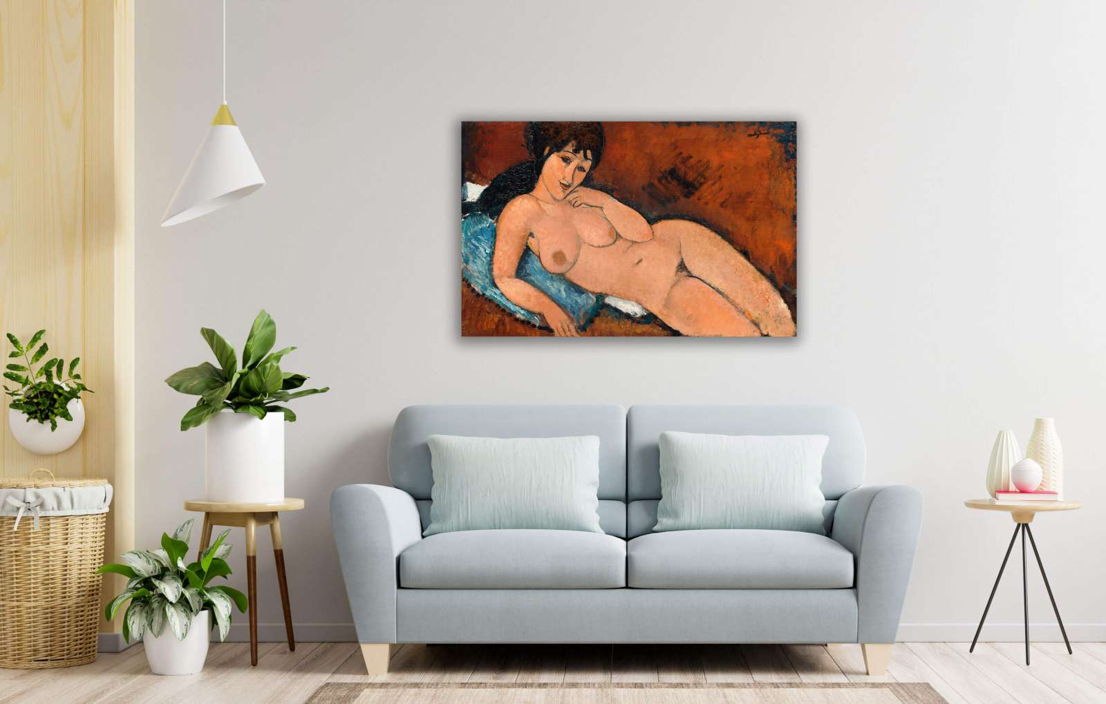 Reprodukcija „Nuoga moteris ant mėlynos pagalvės“, Amedeo Modigliani (1917)