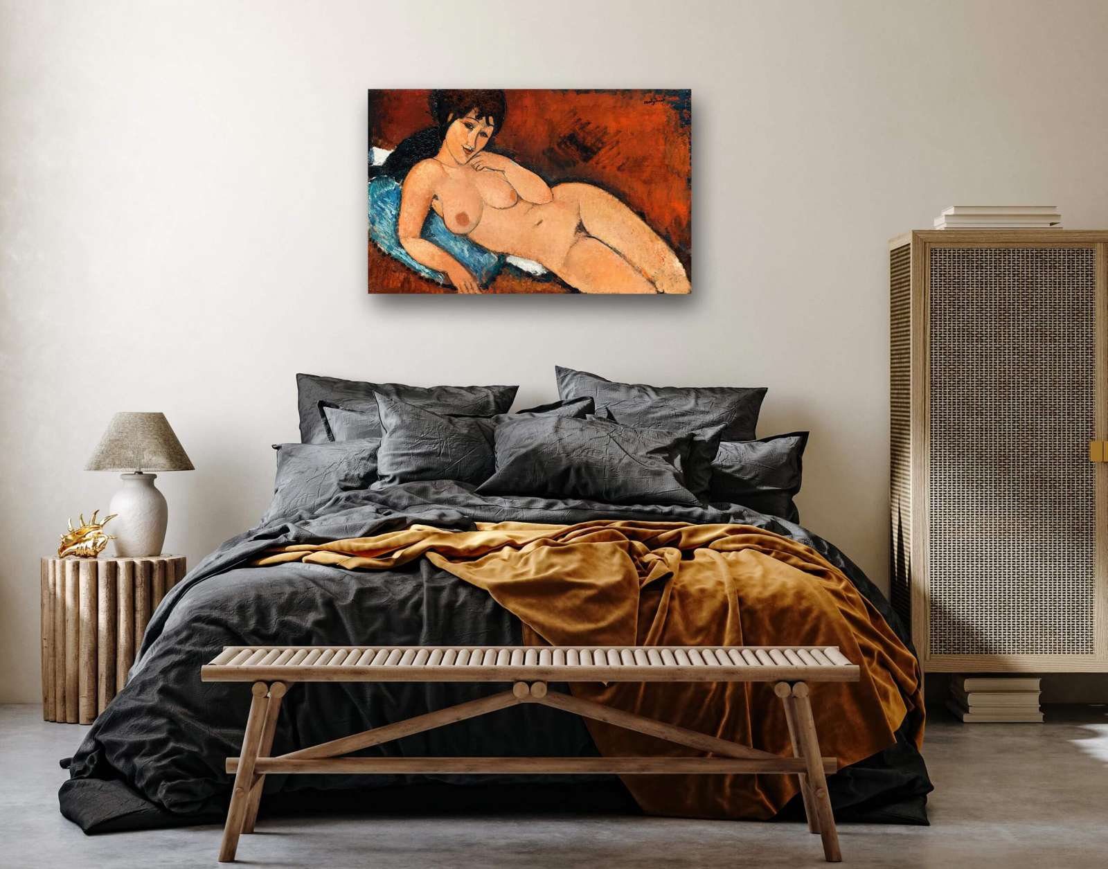 Reprodukcija „Nuoga moteris ant mėlynos pagalvės“, Amedeo Modigliani (1917)
