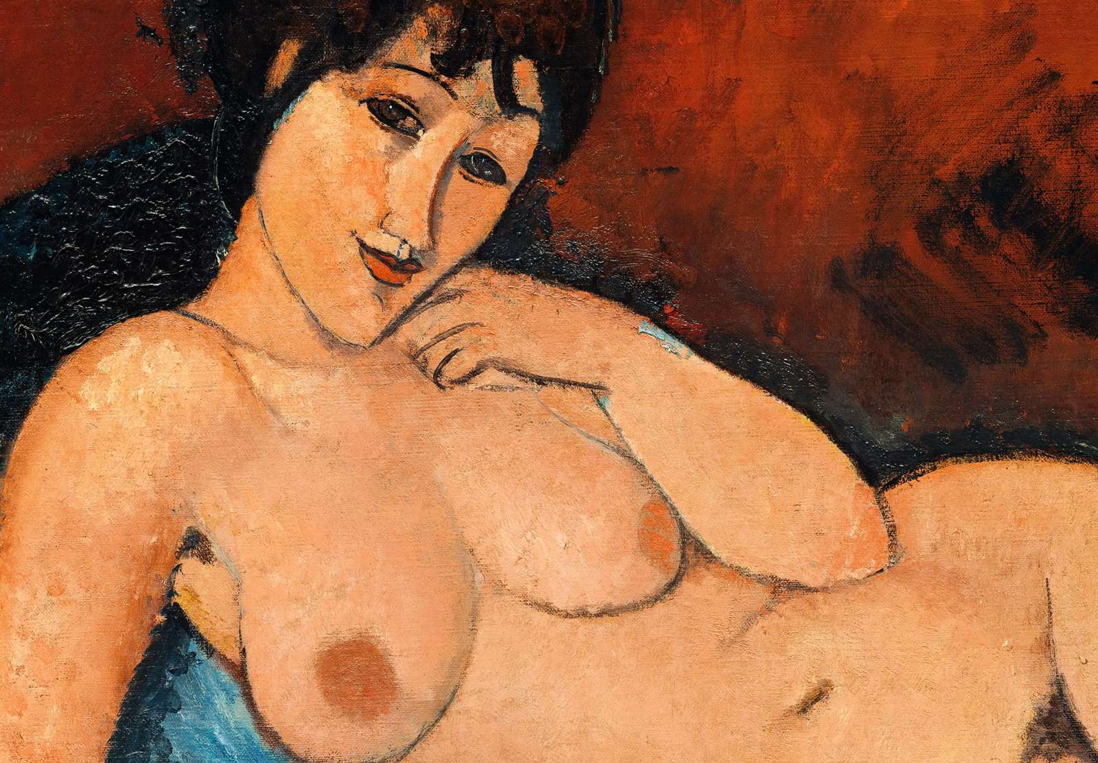 Reprodukcija „Nuoga moteris ant mėlynos pagalvės“, Amedeo Modigliani (1917)