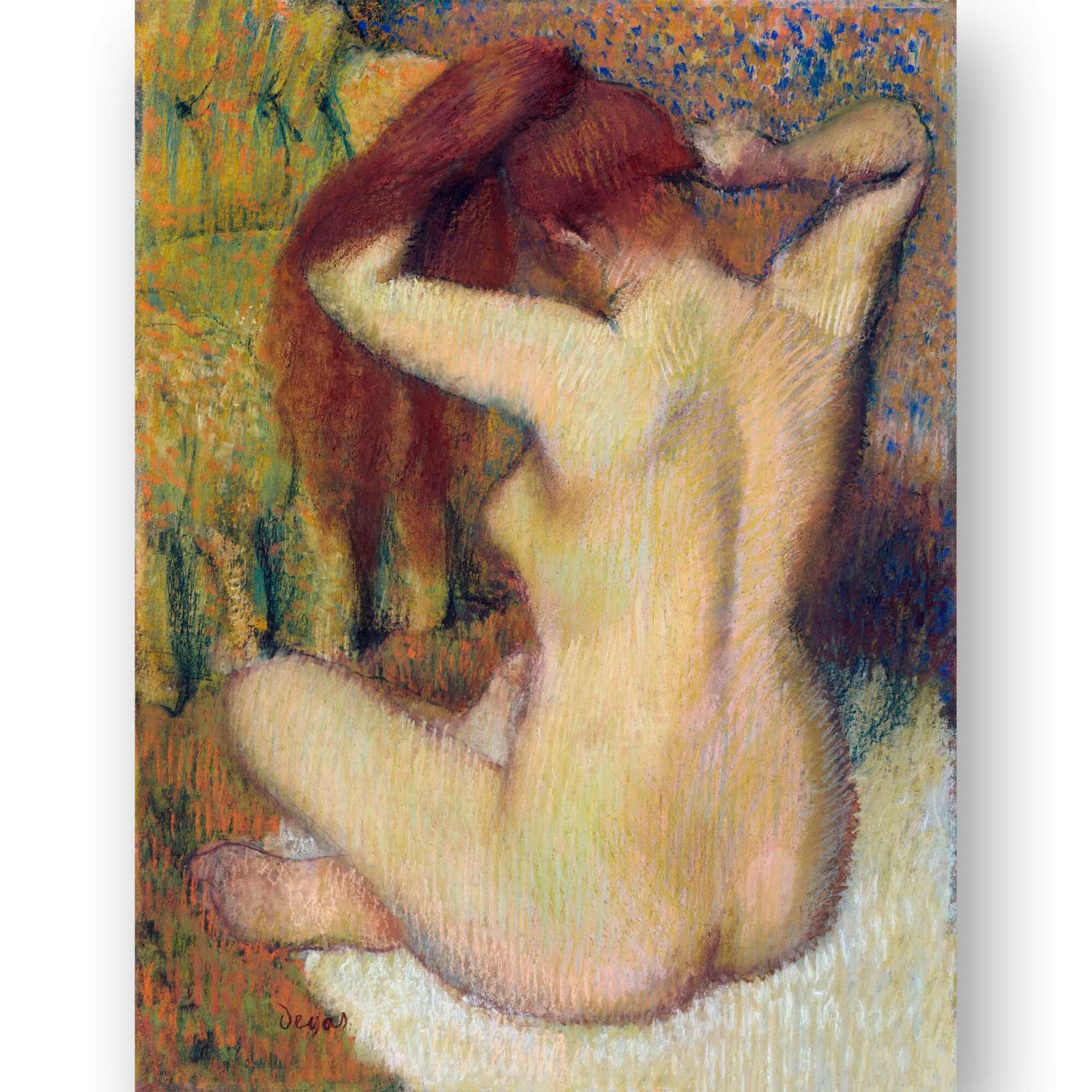 Reprodukcija „Besišukuojanti mergina“, Edgar Degas (1890)