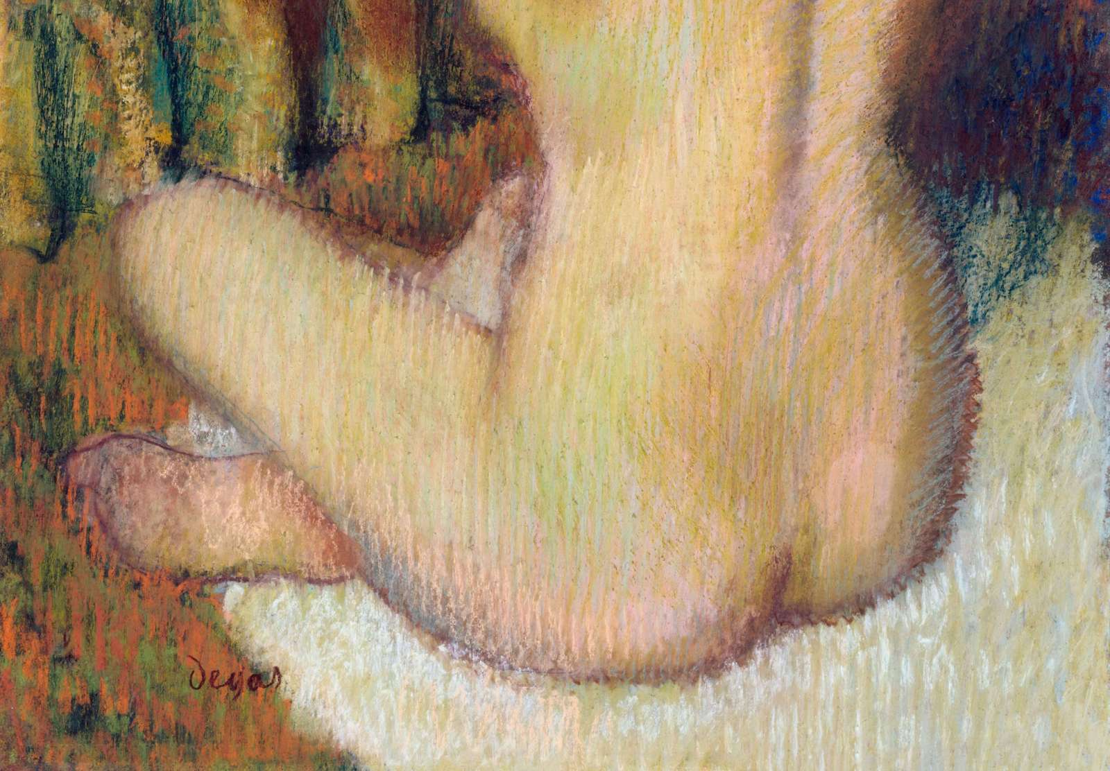 Reprodukcija „Besišukuojanti mergina“, Edgar Degas (1890)