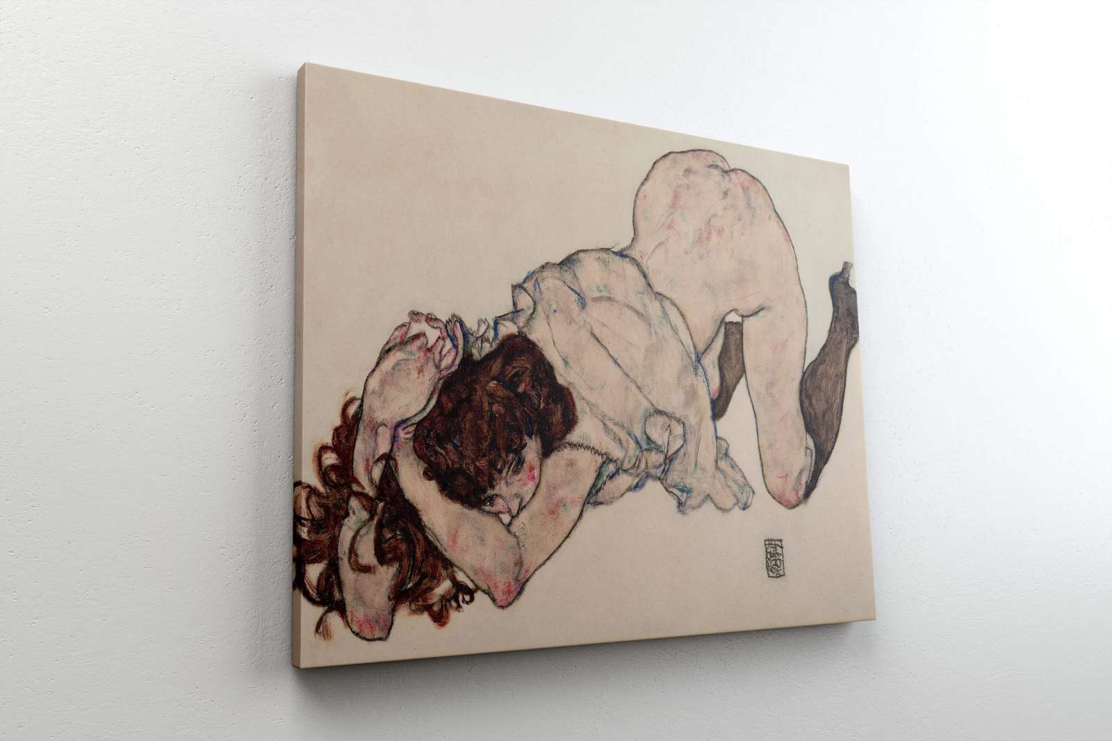 Reprodukcija „Klūpanti mergina, pasirėmusi ant alkūnių“, Egon Schiele (1917)