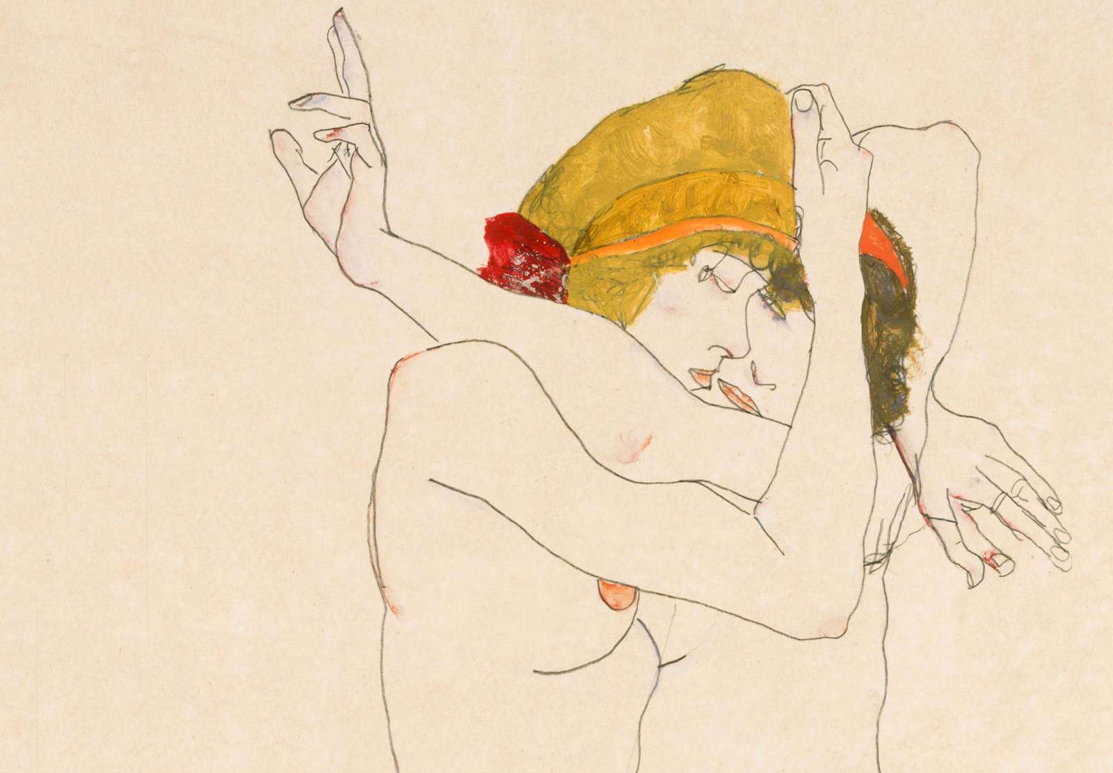 Reprodukcija „Dvi apsikabinusios moterys“, Egon Schiele (1913)