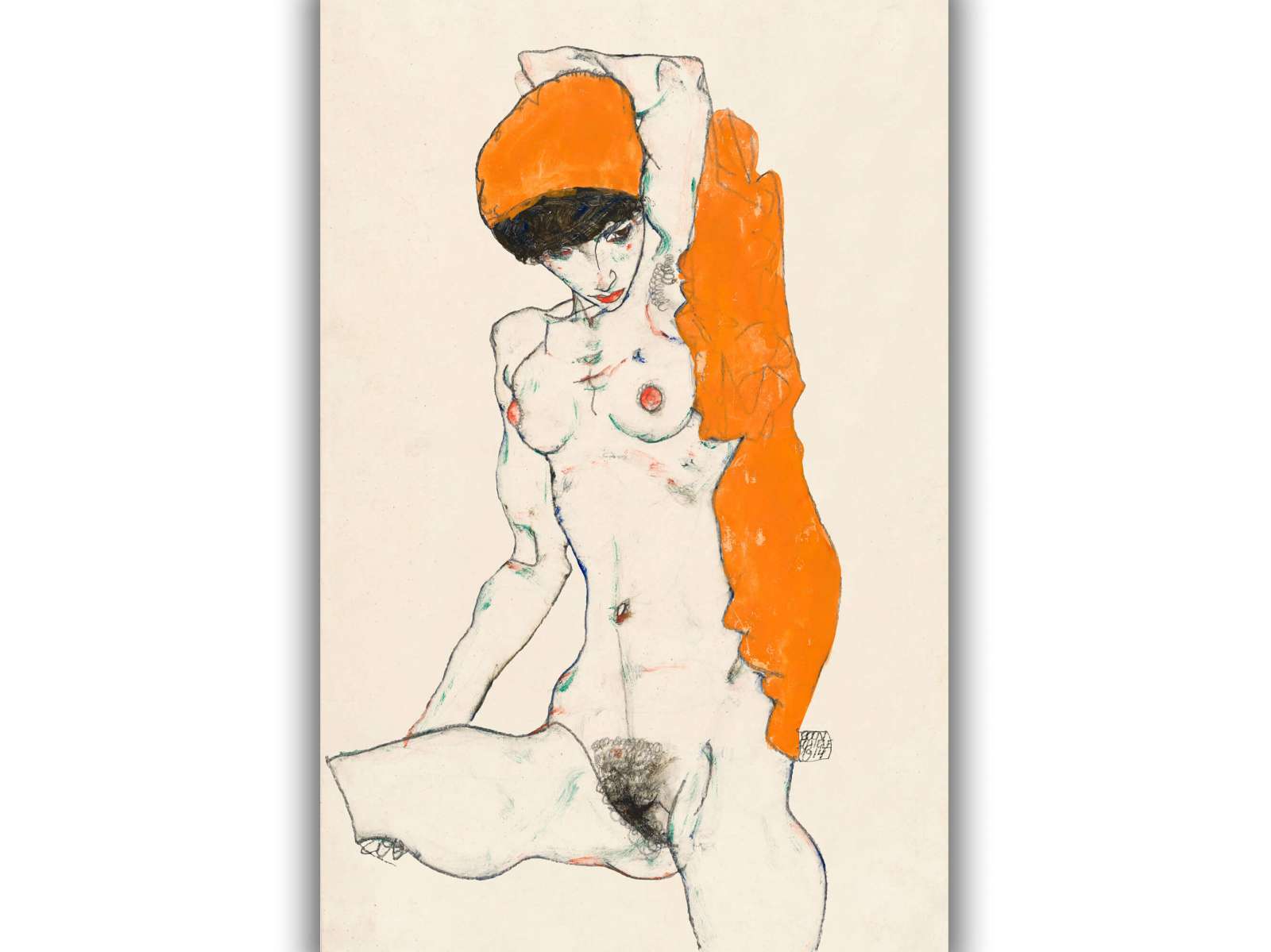 Reprodukcija „Vulgari nuoga moteris“, Egon Schiele (1914)