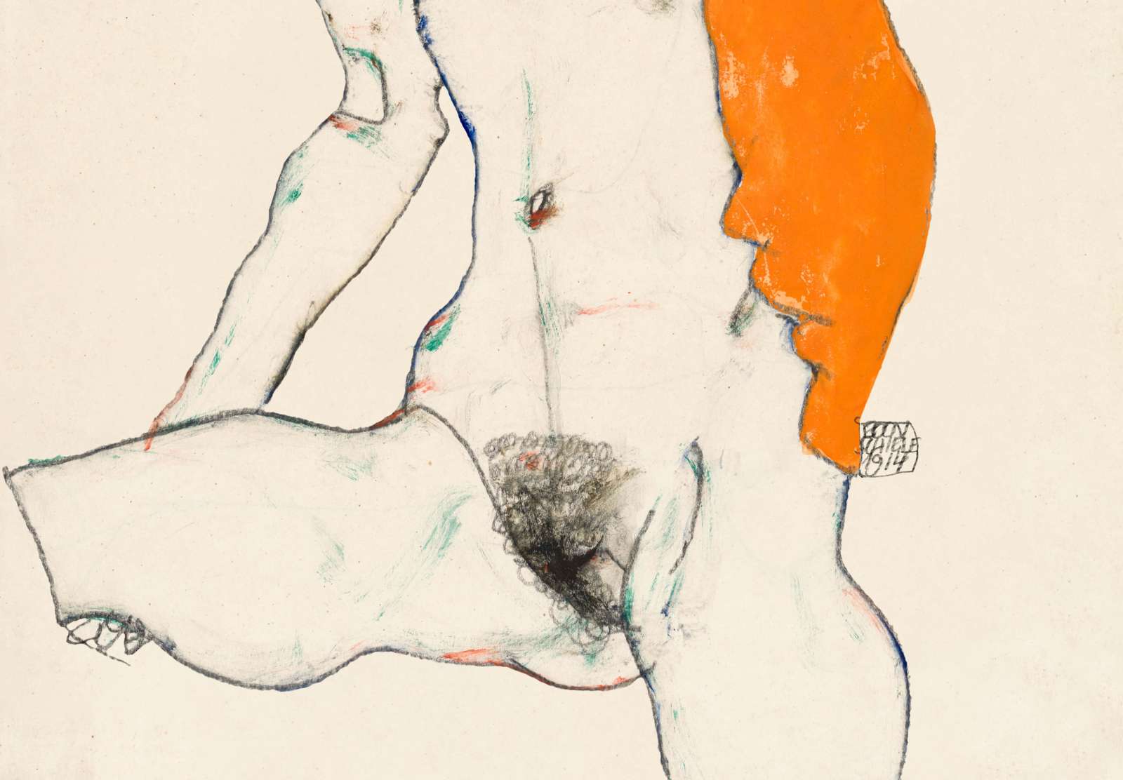 Reprodukcija „Vulgari nuoga moteris“, Egon Schiele (1914)