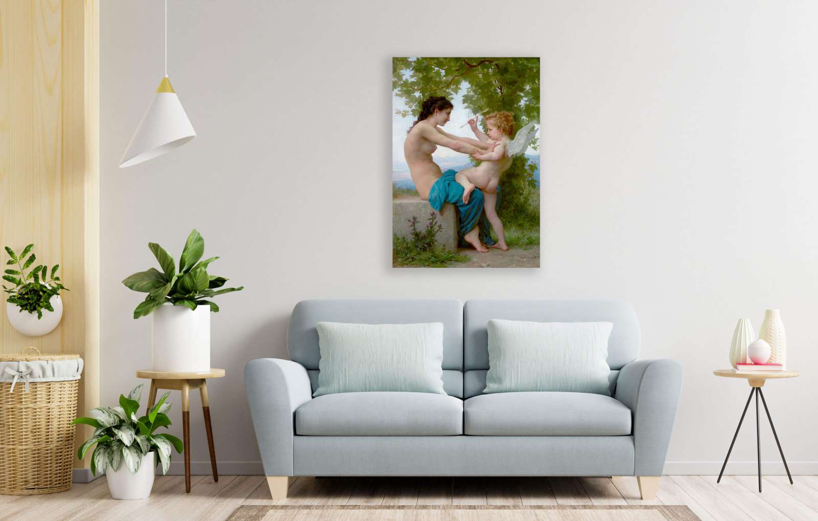 Reprodukcija „Jauna mergina, besiginanti nuo Eroto“, William Bouguereau