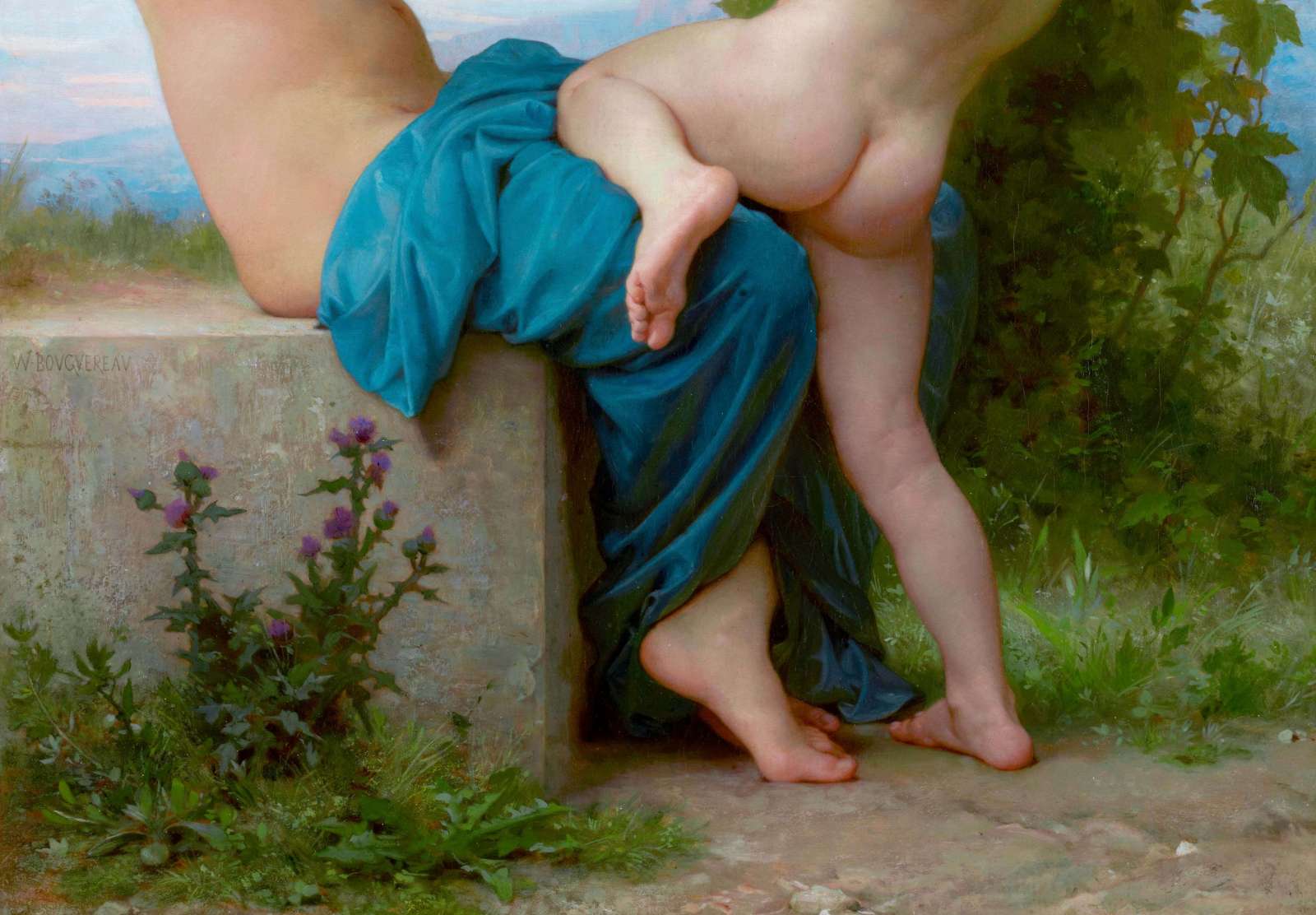 Reprodukcija „Jauna mergina, besiginanti nuo Eroto“, William Bouguereau