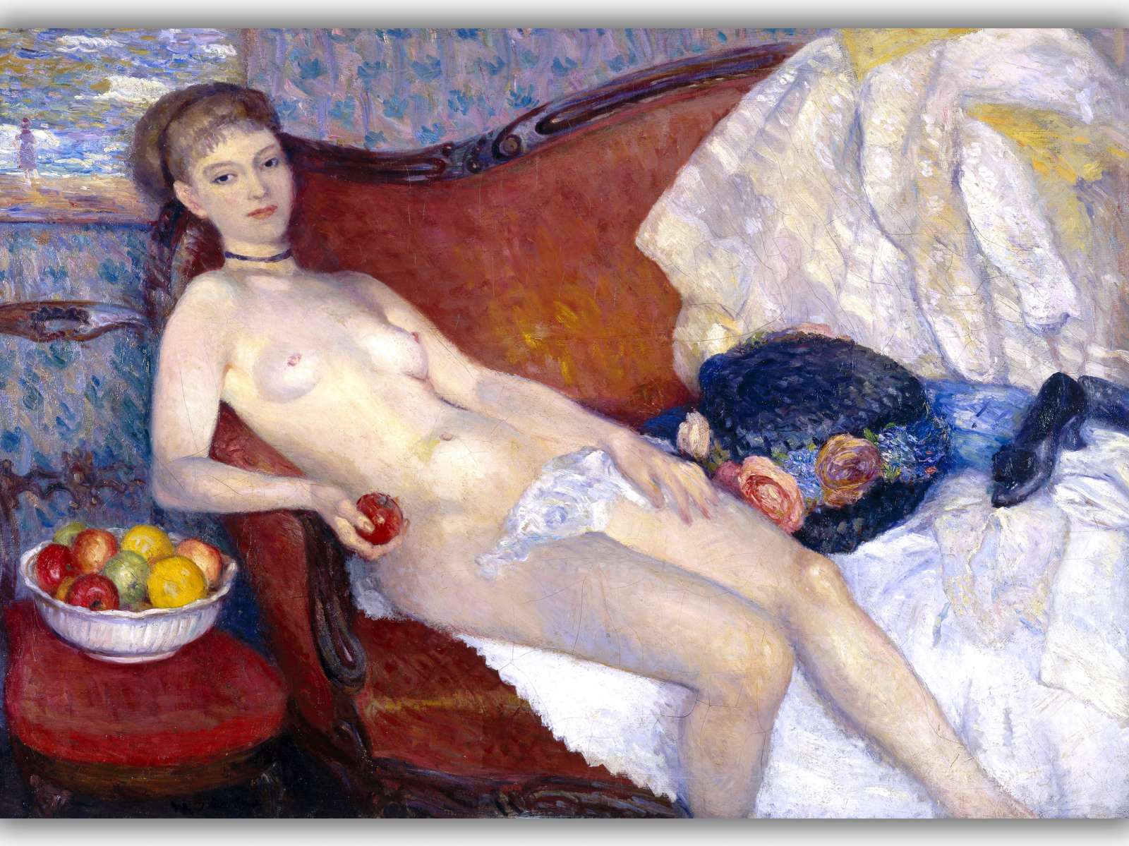 Reprodukcija „Nuoga moteris su obuoliu“, William James Glackens