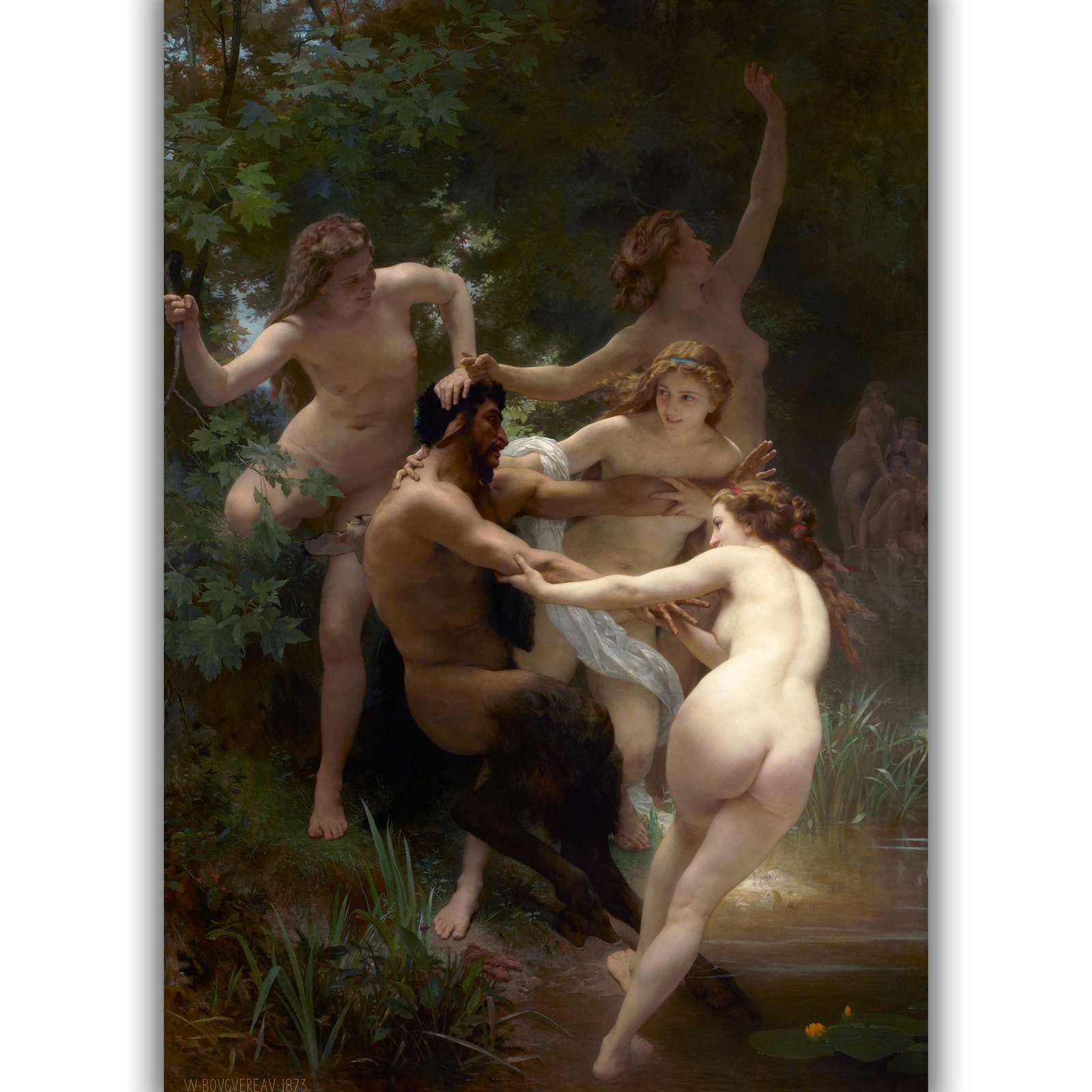 Reprodukcija „Nimfos ir Satyras“, William Bouguereau (1873)