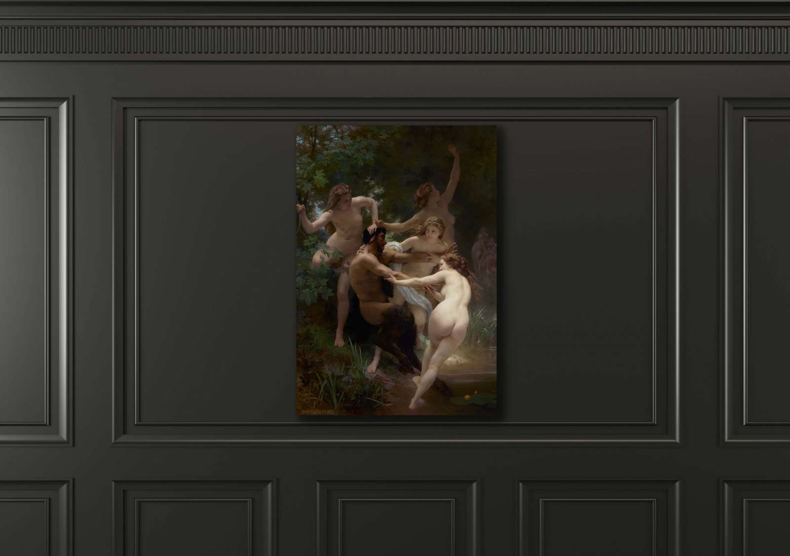 Reprodukcija „Nimfos ir Satyras“, William Bouguereau (1873)