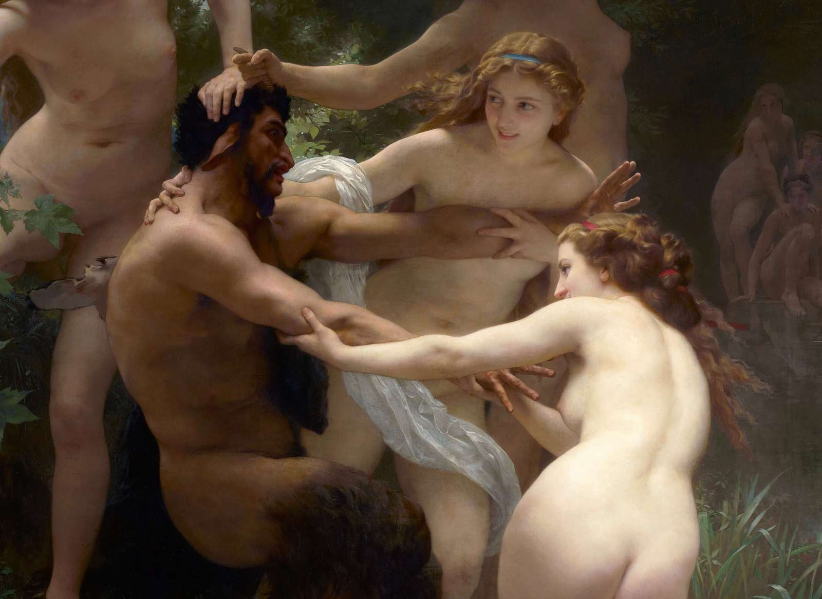 Reprodukcija „Nimfos ir Satyras“, William Bouguereau (1873)