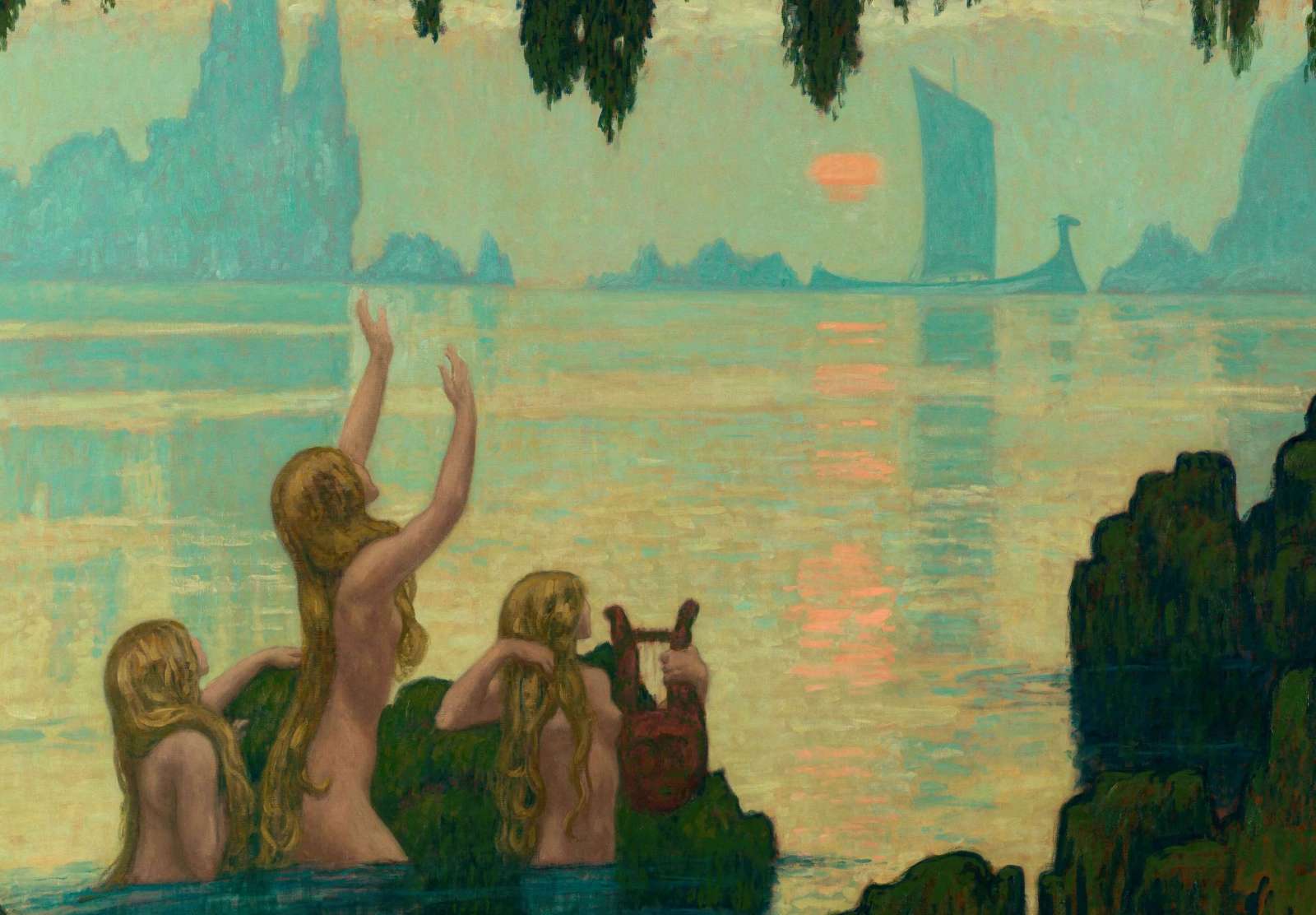 Reprodukcija „Vandens dainos“, Jean-Francis Auburtin (1912)