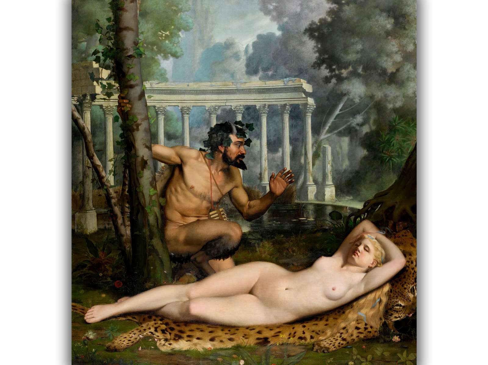 Reprodukcija „Nimfa ir satyras“, Adolphe Alexandre Lesrel (1865)