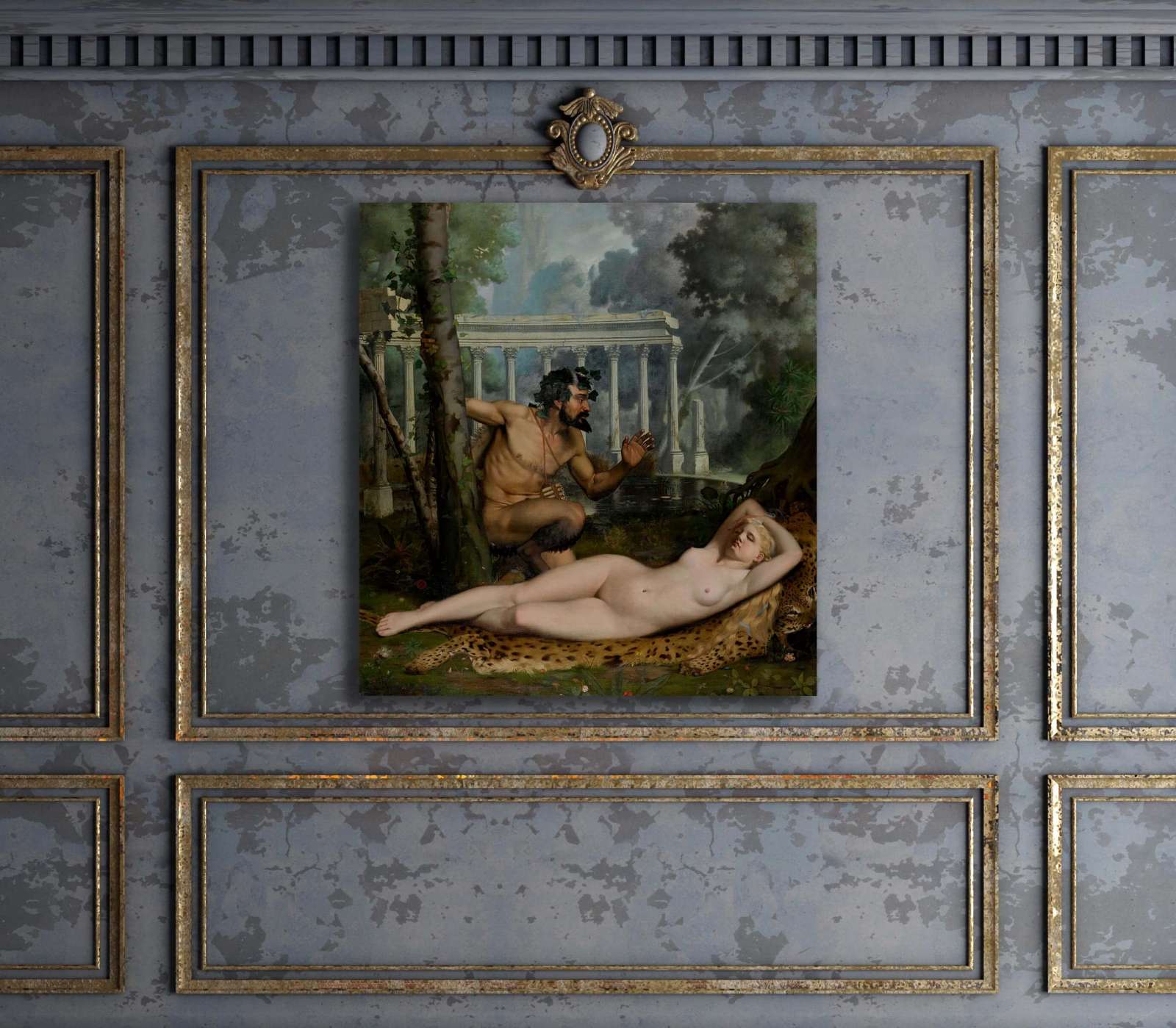 Reprodukcija „Nimfa ir satyras“, Adolphe Alexandre Lesrel (1865)
