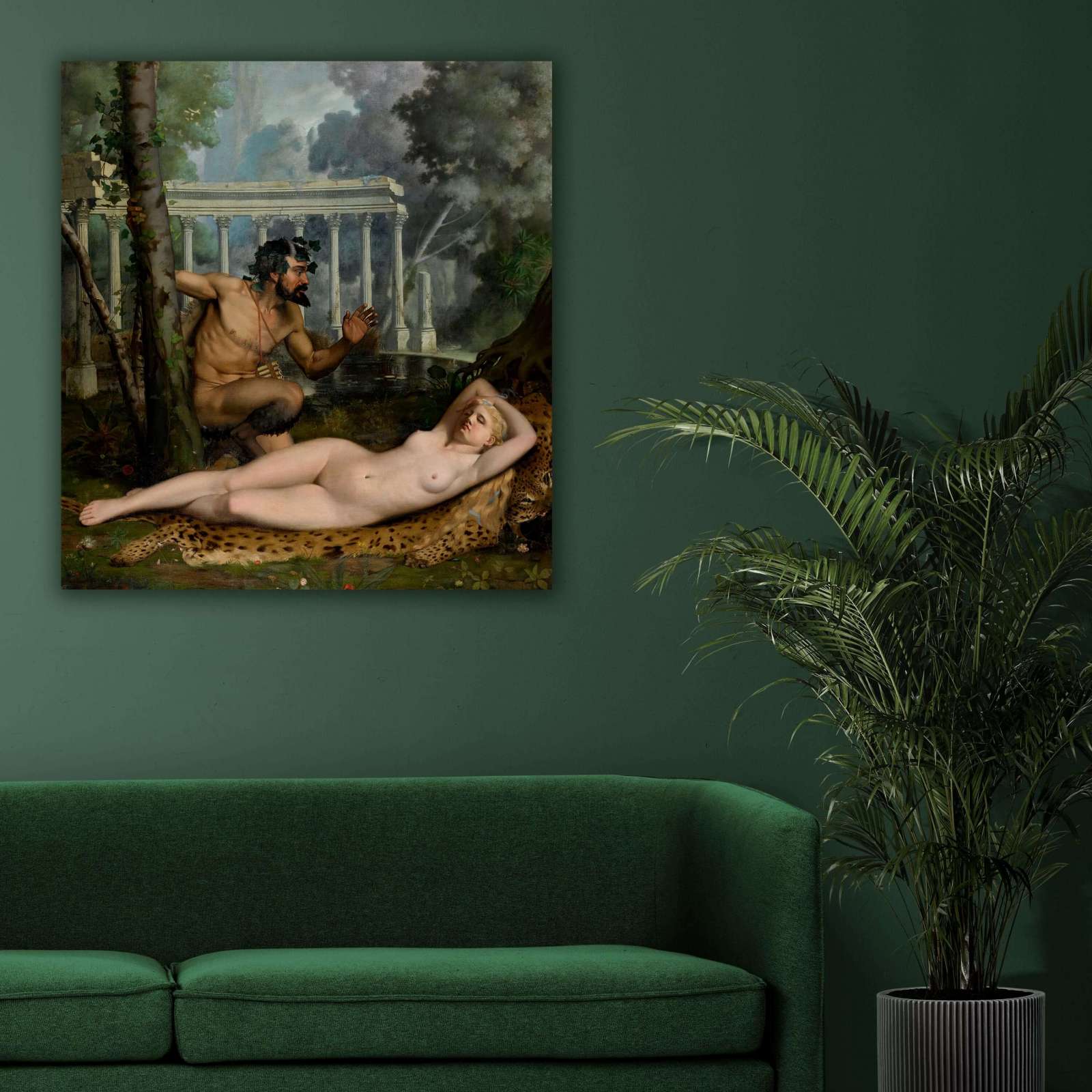 Reprodukcija „Nimfa ir satyras“, Adolphe Alexandre Lesrel (1865)