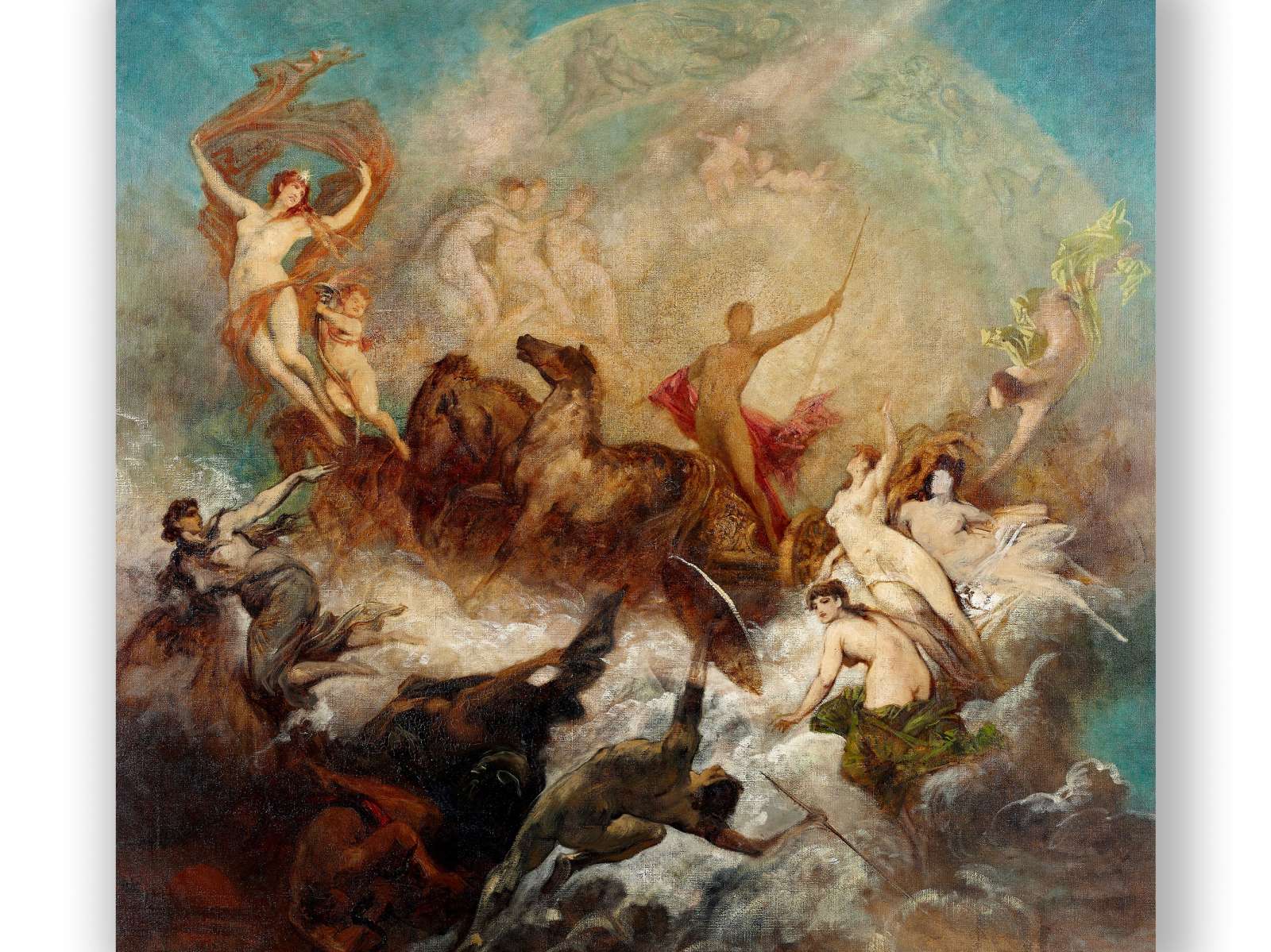 Reprodukcija „Šviesos pergalė prieš tamsą“, Hans Makart (1884)
