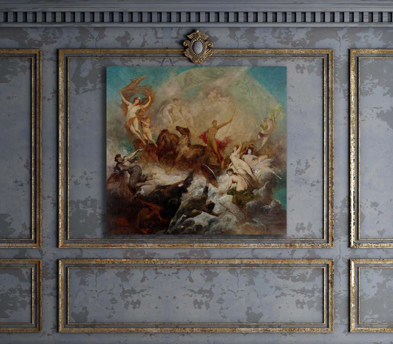 Reprodukcija „Šviesos pergalė prieš tamsą“, Hans Makart (1884)