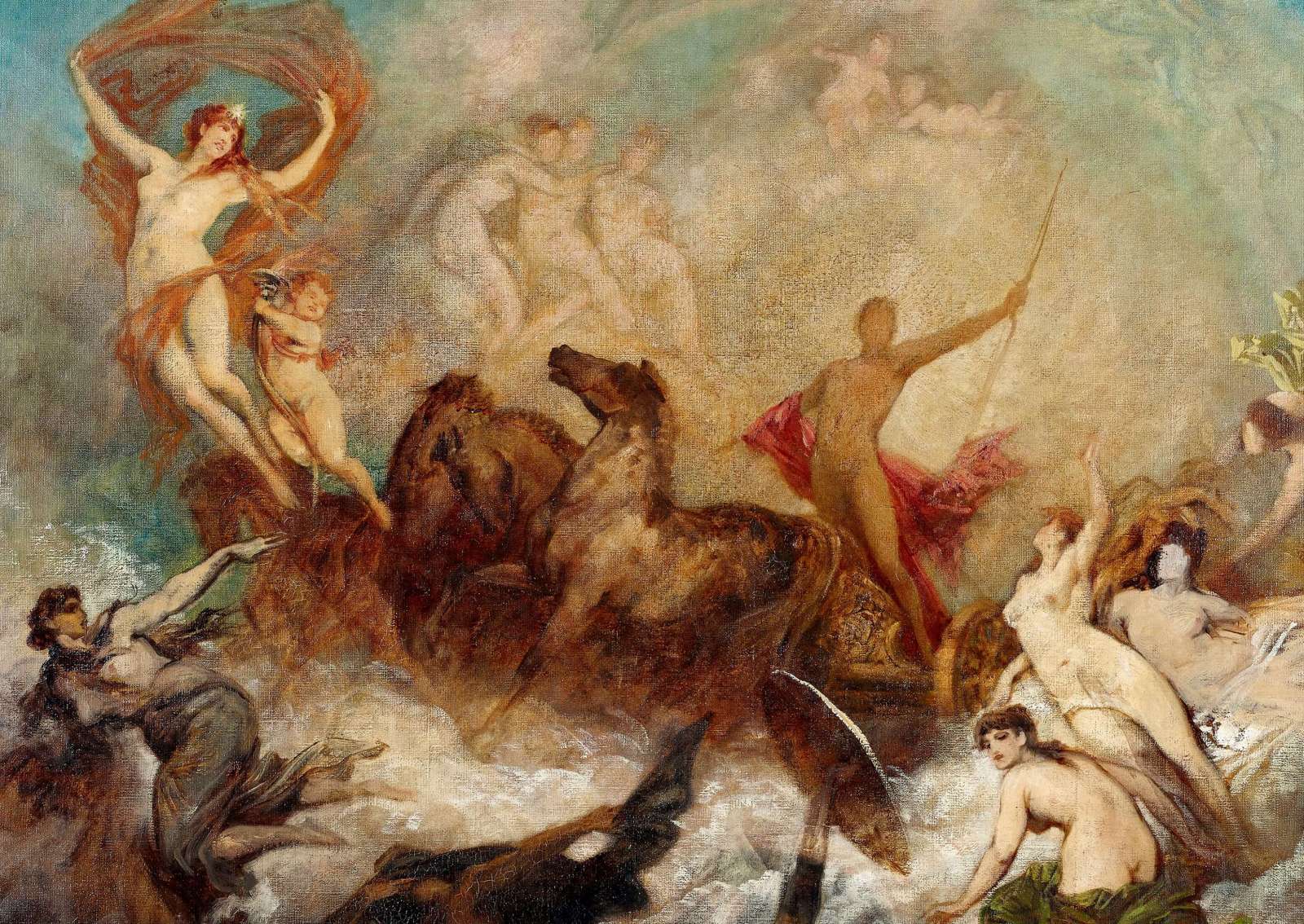 Reprodukcija „Šviesos pergalė prieš tamsą“, Hans Makart (1884)