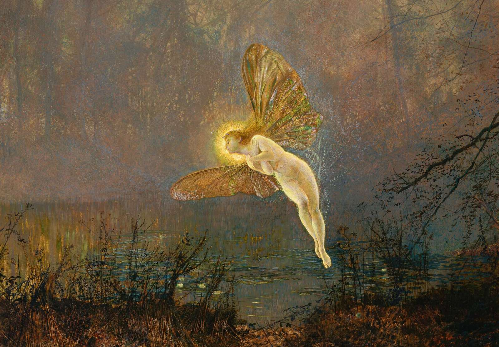 Reprodukcija „Vidurvasario naktis“, John Atkinson Grimshaw (1876)