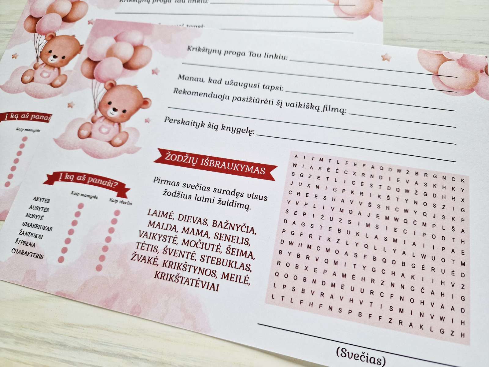 Mergaitės krikštynų svečių anketos (30vnt)