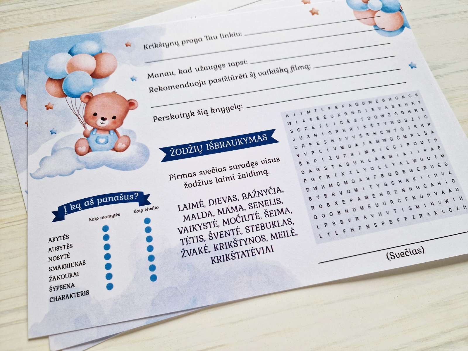 Berniuko krikštynų svečių anketos (30vnt)