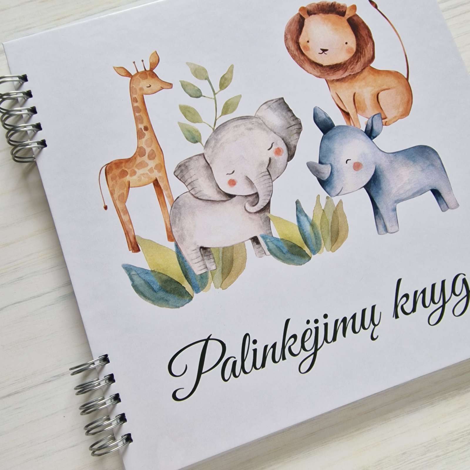 Krikštynų palinkėjimų knyga su anketomis „Džiunglių gyvūnai“