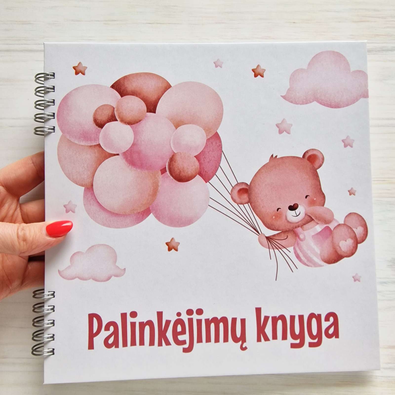 Mergaitės krikštynų palinkėjimų knyga su anketomis
