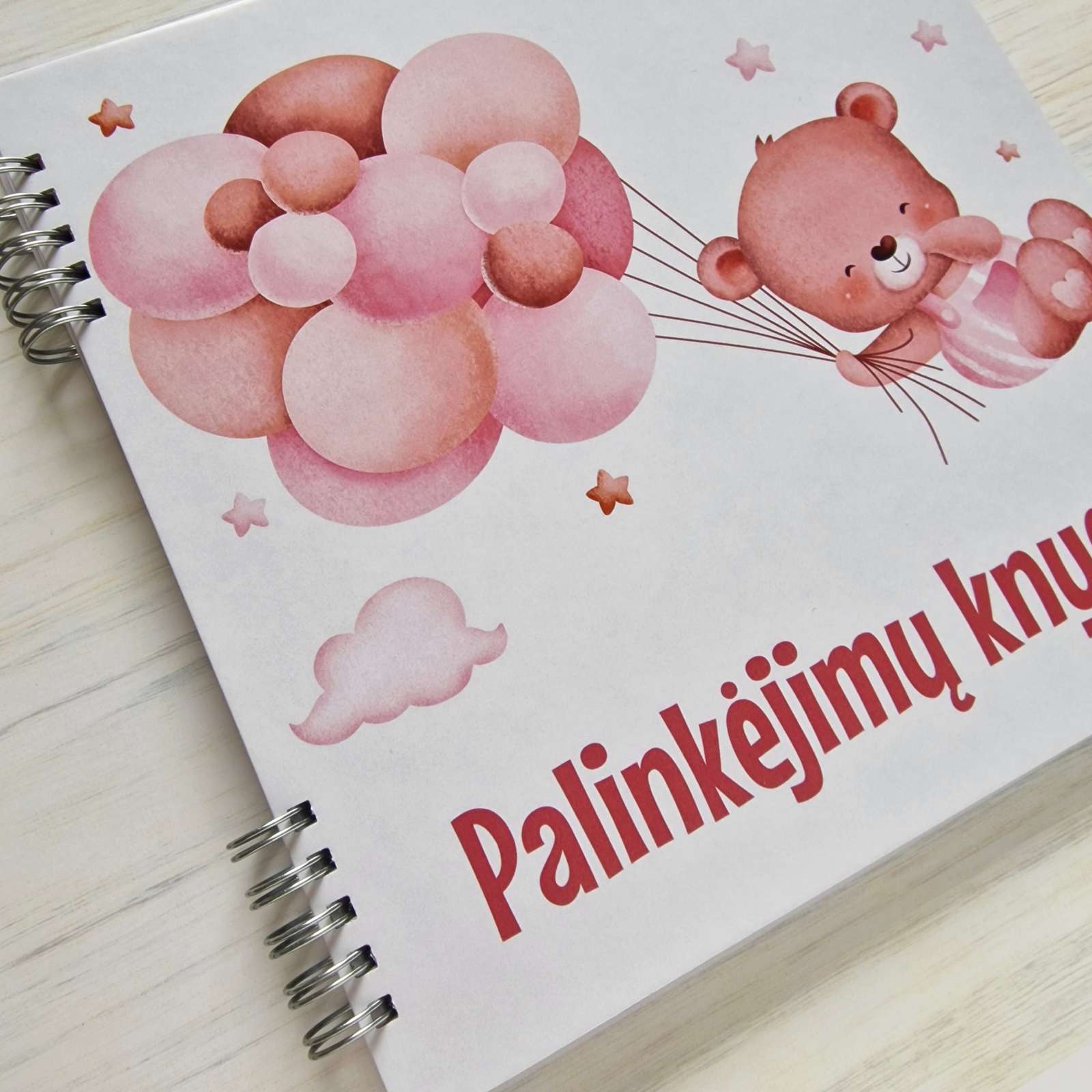 Mergaitės krikštynų palinkėjimų knyga su anketomis