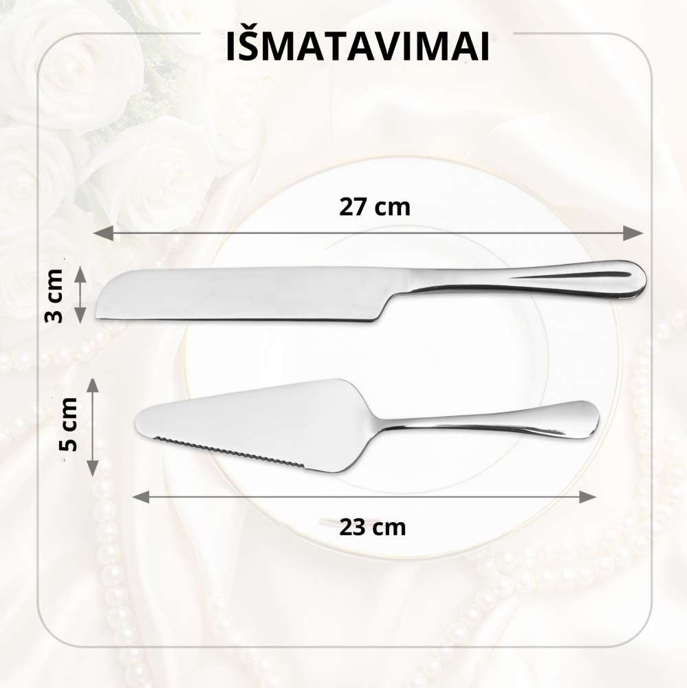 Vestuvinis torto pjaustymo rinkinys su graviruotais vardais ir data
