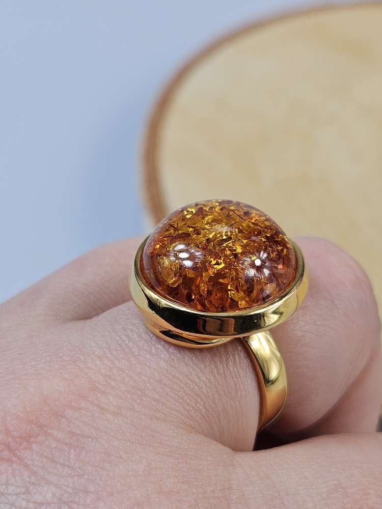 Gintarinis žiedas Amber ring didelis žiedas su gintaru ir auksu