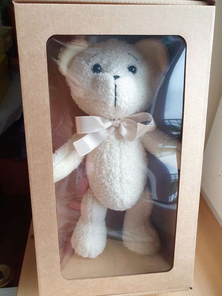 Meškiukas, siūtas iš Bukle  audinio, ūgis 30 cm