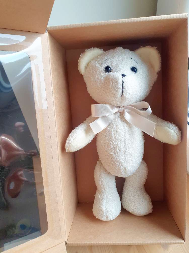 Meškiukas, siūtas iš Bukle  audinio, ūgis 30 cm
