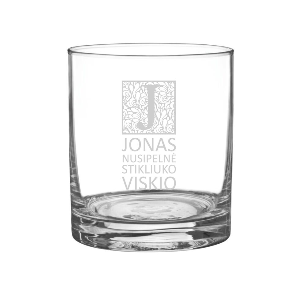 Stiklinė taurė „Jonas nusipelnė stikliuko viskio“ (300ml) Stiklinė taurė „Jonas nusipelnė stikliuko viskio“ (300ml)