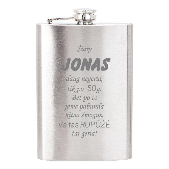 Metalinė gertuvė (fleškutė) „Šiaip JONAS daug negeria“ Metalinė gertuvė (fleškutė) „Šiaip JONAS daug negeria“