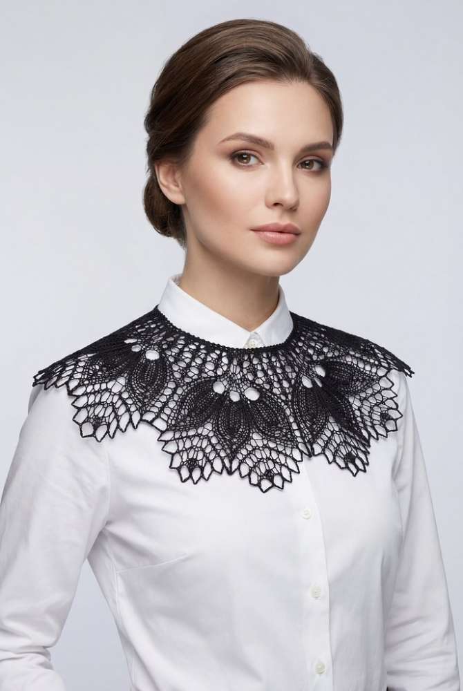 Juoda apykaklė Džuna, megzta medvilninė apykaklė Juoda apykaklė Džuna, megzta medvilninė apykaklė