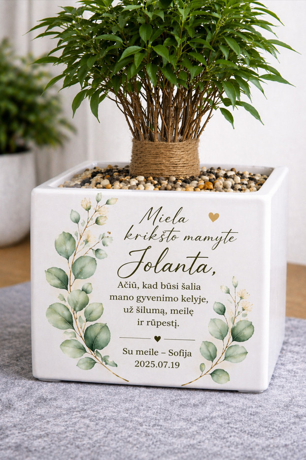 Dovana krikšto tėveliams – personalizuotas vazonėlis su užrašu Dovana krikšto tėveliams – personalizuotas vazonėlis su užrašu