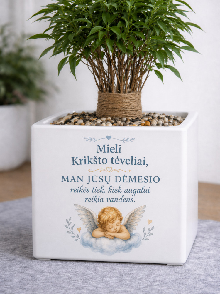 Vazonėlis su angeliuku krikšto tėveliams – švelni krikštynų dovana Vazonėlis su angeliuku krikšto tėveliams – švelni krikštynų dovana