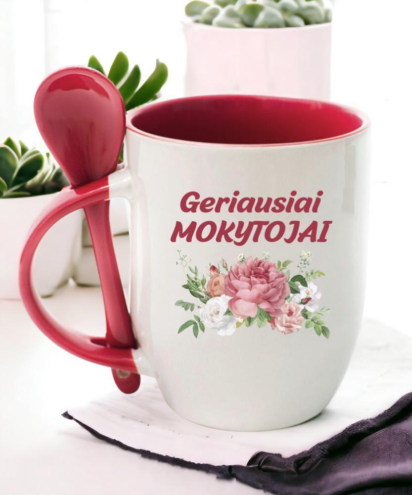 Puodelis su šaukšteliu „Geriausiai mokytojai“ Puodelis su šaukšteliu „Geriausiai mokytojai“