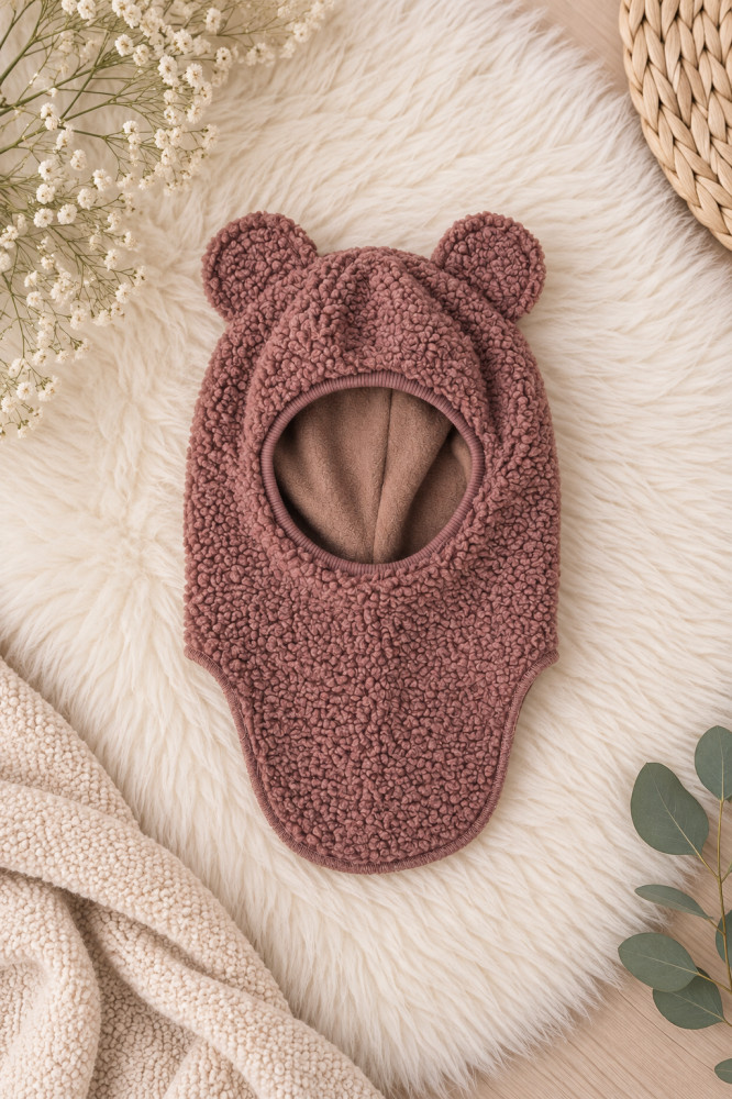 Rudas žieminis vaikiškas Teddy šalmukas su ausytėmis Rudas žieminis vaikiškas Teddy šalmukas su ausytėmis