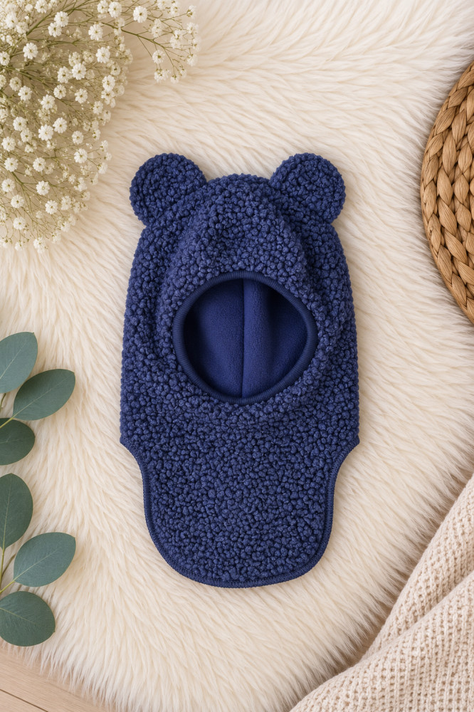 Tamsiai mėlynas žieminis vaikiškas Teddy šalmukas su ausytėmis Tamsiai mėlynas žieminis vaikiškas Teddy šalmukas su ausytėmis